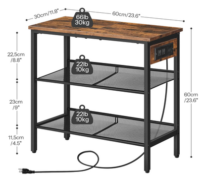 Table, 3-Tier Narrow Side Table with Charging Station